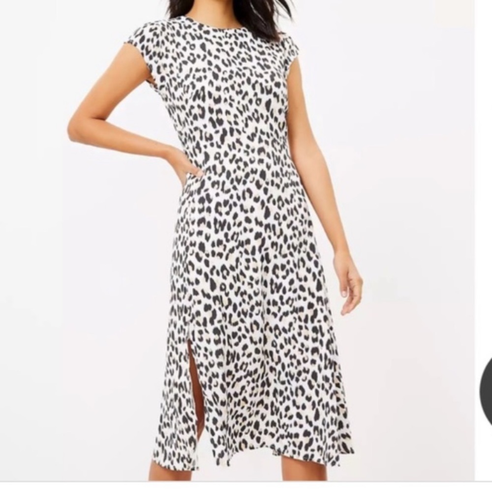 LOFT Leopard Print Flutter Sleeve Midi Dress